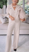 Women V-neck Knit Cardigan + Pants Casual Set