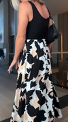 Ladies Square Collar Splicing Printed Casual Dress