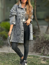 Womens Lapel Splicing Wash Water Casual Denim Jacket