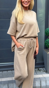 Women Round Neck Solid Color Casual Suit