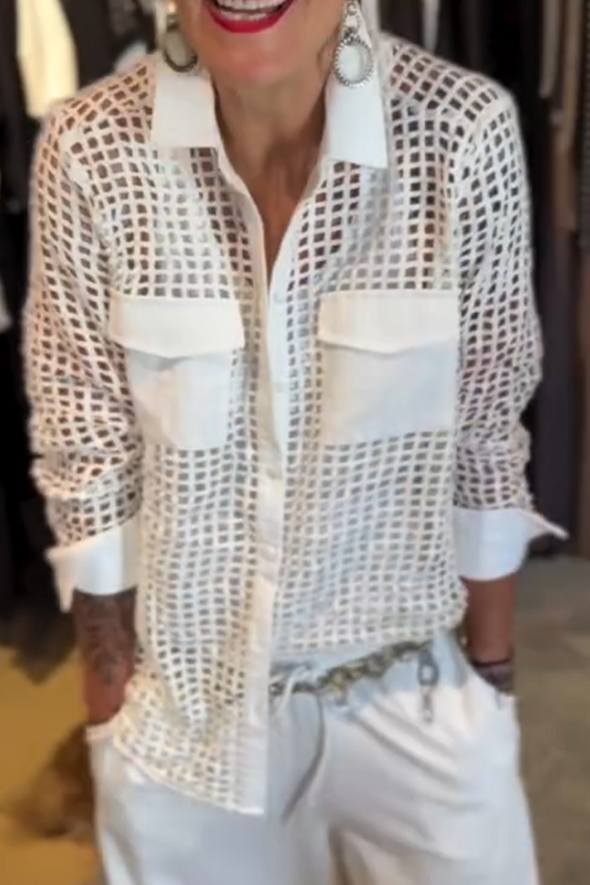Women Lapel Hollow Casual Top