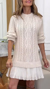 Women Round Neck Sweater Spliced Casual Dress