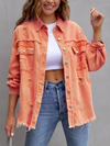 Ladies Lapel Spliced Buckle Casual Denim Jacket