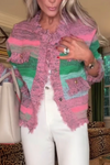 Women Round Neck Multi-color Knitted Casual Cardigan