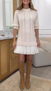 Women Round Neck Sweater Spliced Casual Dress