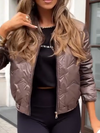 Women Round Neck Zipper Casual Cotton Jacket