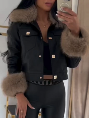 Women Fur Collar Leather Temperament Casual Jacket