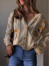 Women V-neck Button-down Printed Casual Sweater Cardigan