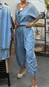 Ladies' V-neck Splicing Pearl Leisure Set
