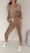 Womens Round Neck Hooded Drawstring Top + Pants Casual Suit