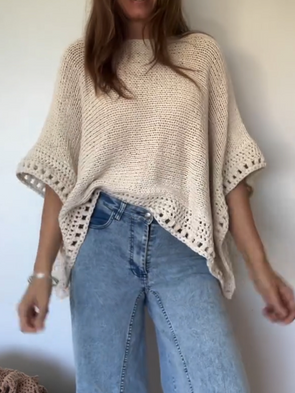 Women Round Neck Knitted Hollow Out Casual Smock