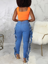 Womens Spliced tassel Scratch Casual Jeans