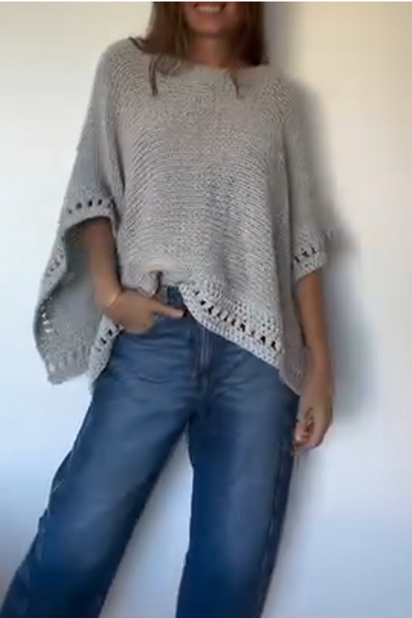 Women Round Neck Knitted Hollow Out Casual Smock