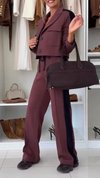 Womens Lapel Splicing Jacket + Pants Casual Suit