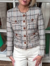 Women Round Neck Buttoned Fringe Casual Jacket