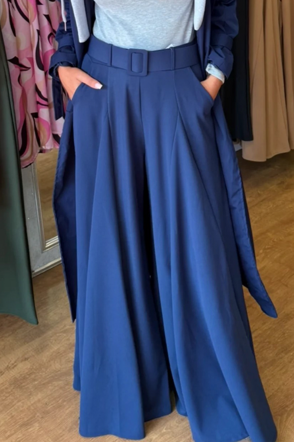Women Solid Color Wide-leg Casual Pants