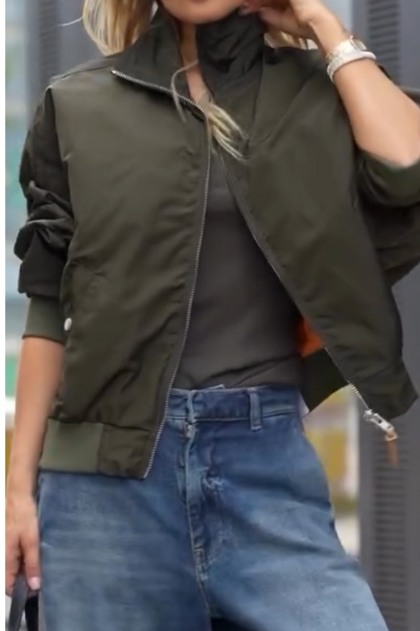 Women Collar Zipper Casual Jacket