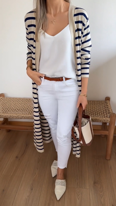 Womens Striped Casual Long Cardigan