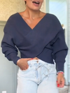 Women V-neck Patchwork Top + Washed Jeans Casual Suit