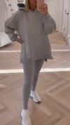Women Round Neck Hooded Sweatshirt + Pants Casual Suit