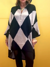 Women Stand Collar Half Zip Plaid Casual Long Top