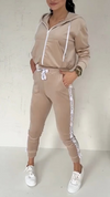 Womens Round Neck Hooded Drawstring Top + Pants Casual Suit