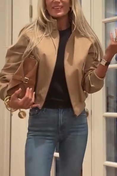 Women Solid Zippered Casual Jacket