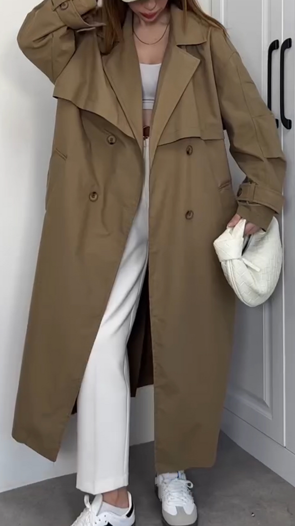 Women Lapel Splicing Temperament Casual Windbreaker