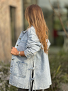 Womens Lapel Splicing Wash Water Casual Denim Jacket