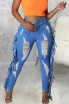 Womens Spliced tassel Scratch Casual Jeans