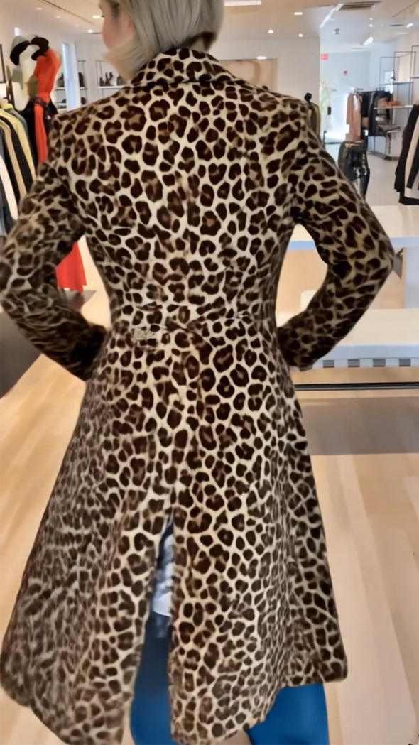Women Lapel Leopard Print Casual Coat