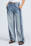 Womens Washed Vertical Pattern Casual Sweatpant Jeans