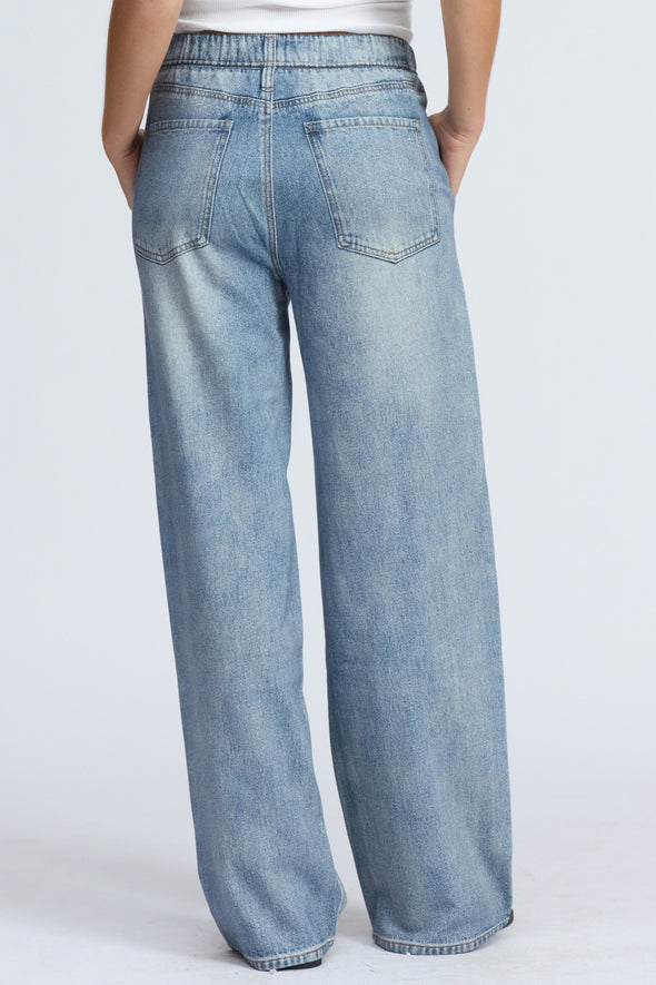 Womens Washed Vertical Pattern Casual Sweatpant Jeans