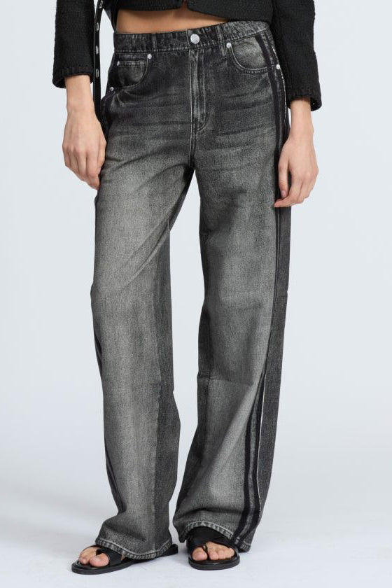 Womens Washed Vertical Pattern Casual Sweatpant Jeans