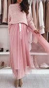 Women's Round Neck Knitted Top + Skirt Set