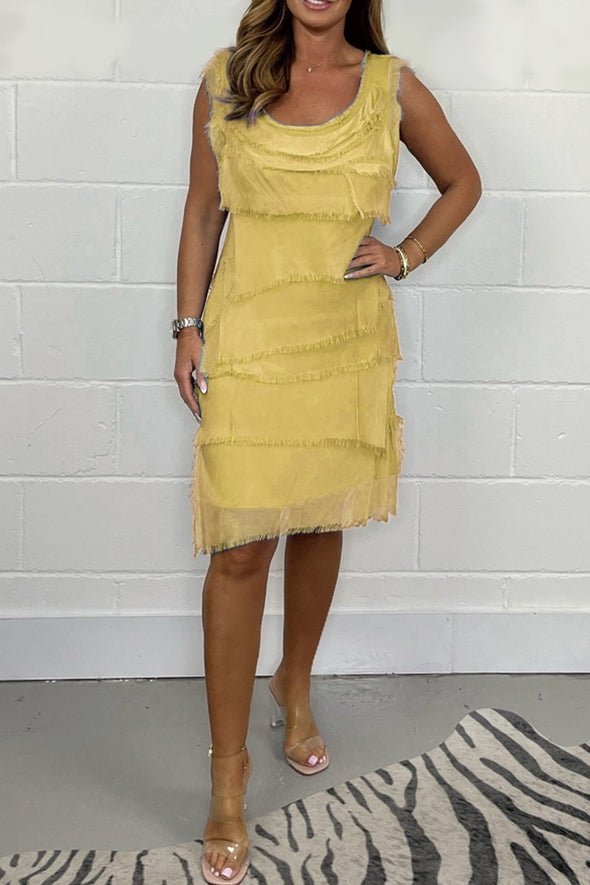 Chiffon sleeveless raw edge cake skirt