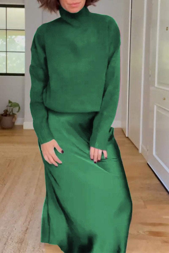 Women's Long Sleeve Sweater and Skirt Two Piece Set