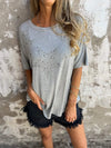 Star Shaped Rhinestone Lettering T-shirt