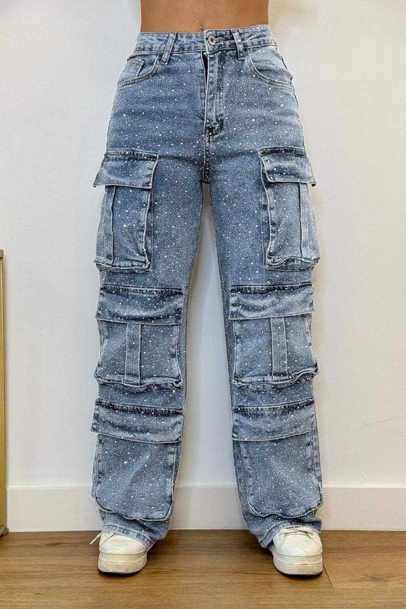 Women's Multi-pocket Rhinestone Casual Jeans