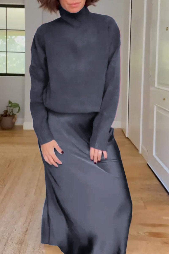 Women's Long Sleeve Sweater and Skirt Two Piece Set