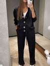 Women's Knitted Buttoned Jacket and Pants Two-piece Set