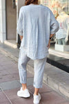 Women's casual letter printed cotton and linen top + pants set