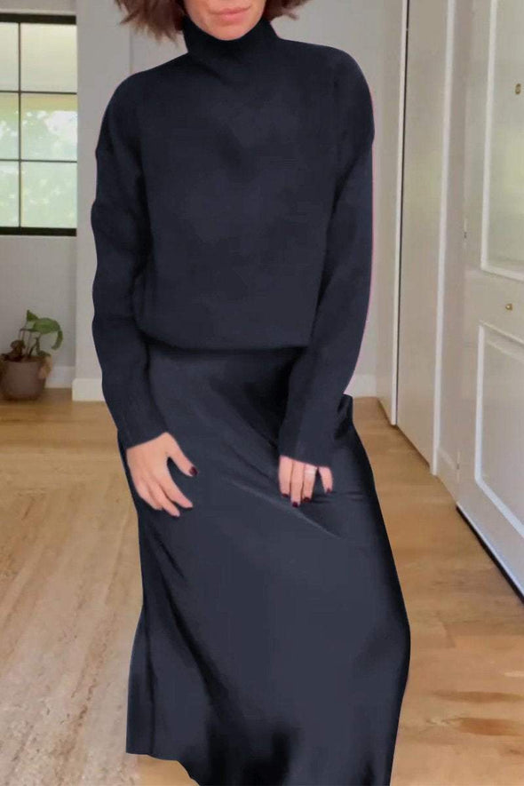 Women's Long Sleeve Sweater and Skirt Two Piece Set