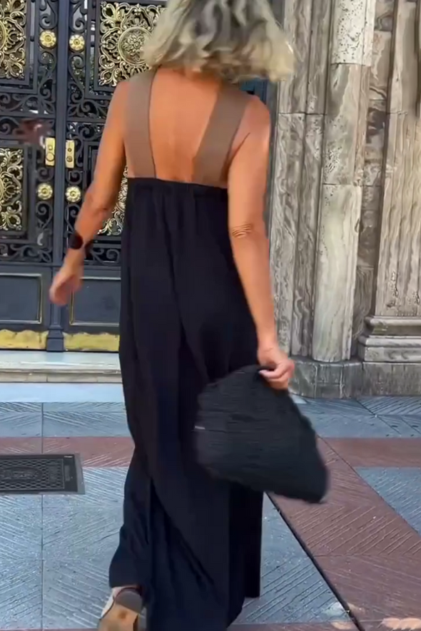 Women's Cross Halter Neck Sleeveless Stitching Dress